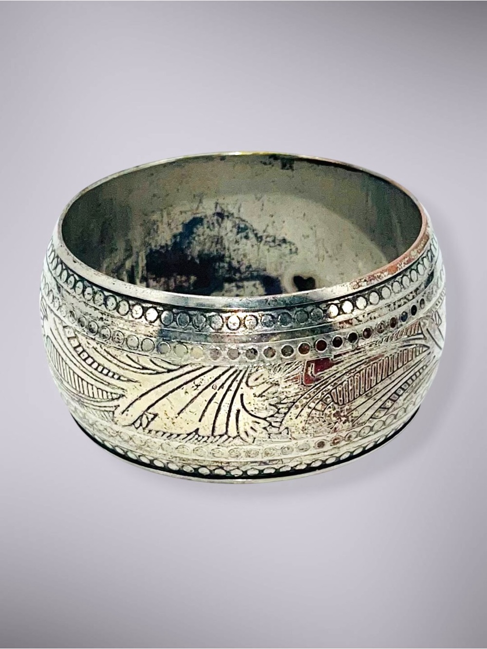 Vintage Boho Etched Silver Plated Hollow Bangle Bracelet Heart Vent Holes